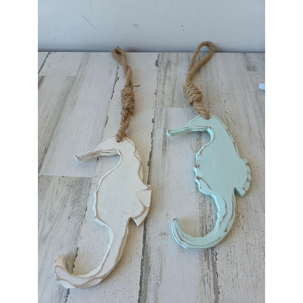 Wooden seahorse hanging rope Beach nautical bathroom decor unique‎ shabby chic